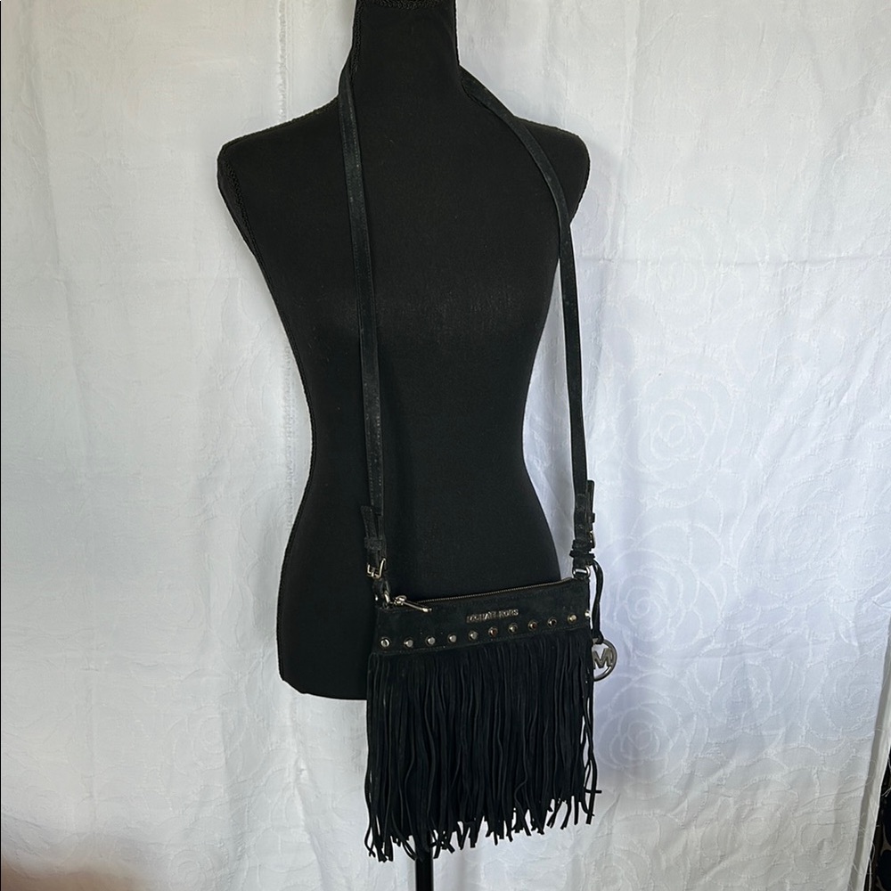 Michael Kors Black Suede Fringe Crossbody Bag